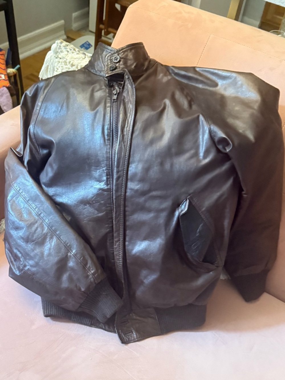 Vintage Brown Leather Bomber Jacket